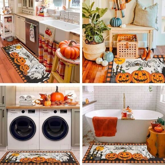 Happy Halloween Kitchen Mat Set of 2 Anti Fatigue Rugs Fall Decor Non Slip New - Picture 3 of 6
